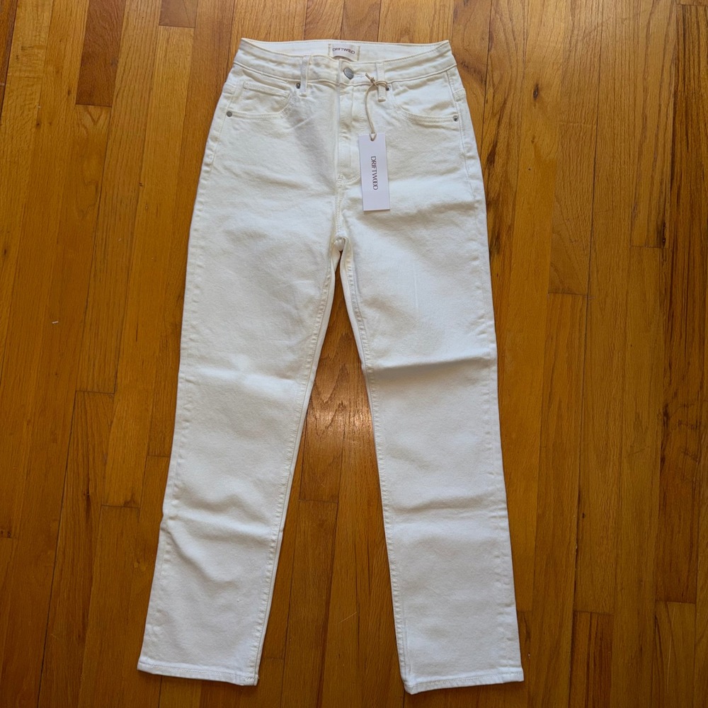 NEW Driftwood Stella High Rise Straight Leg Jeans White Size 25 Coastal Summer